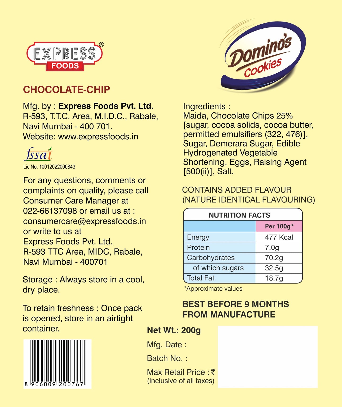 Domino's Chocolate Chip Cookies