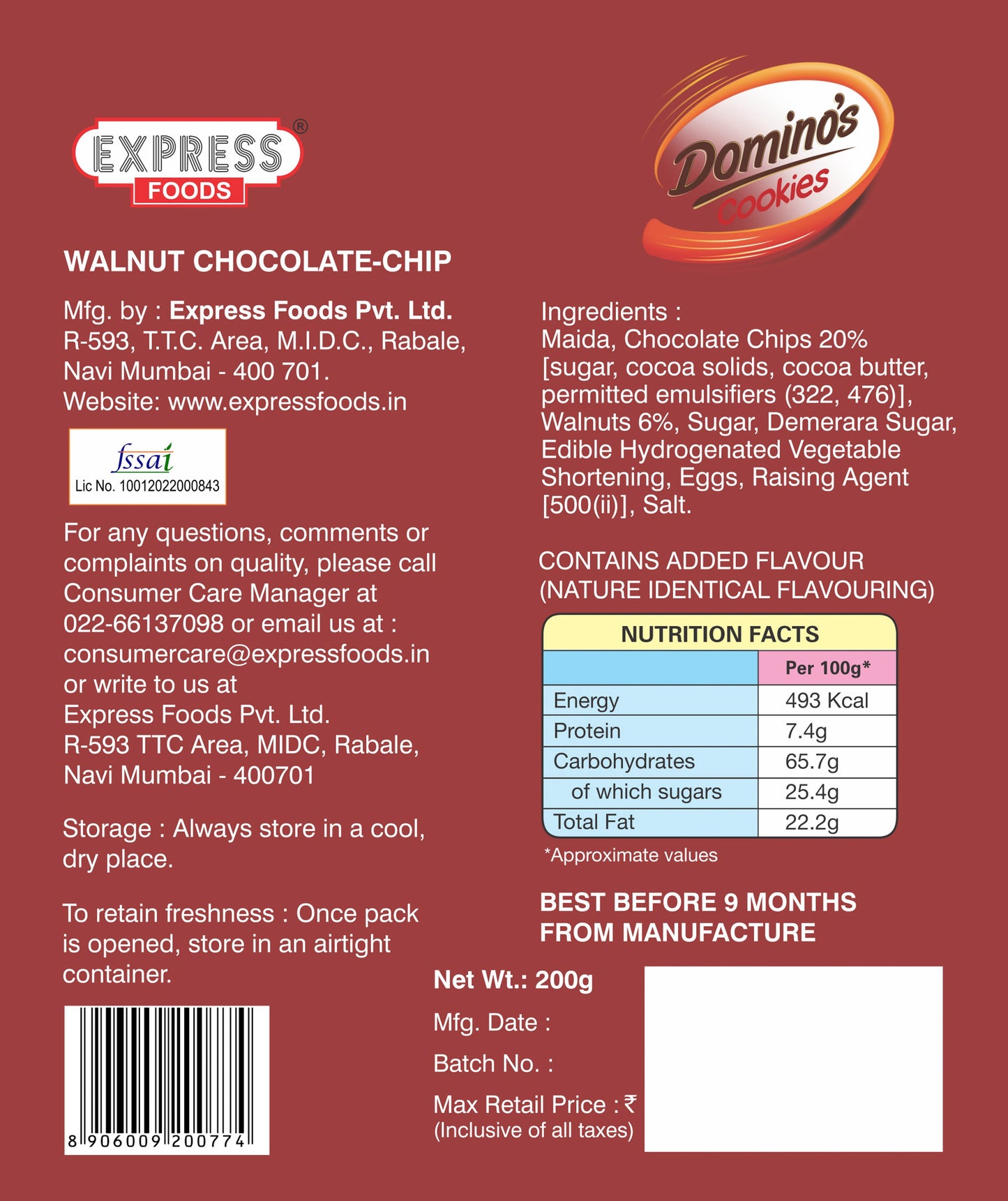 Domino's Walnut Chocolate Chip Cookies